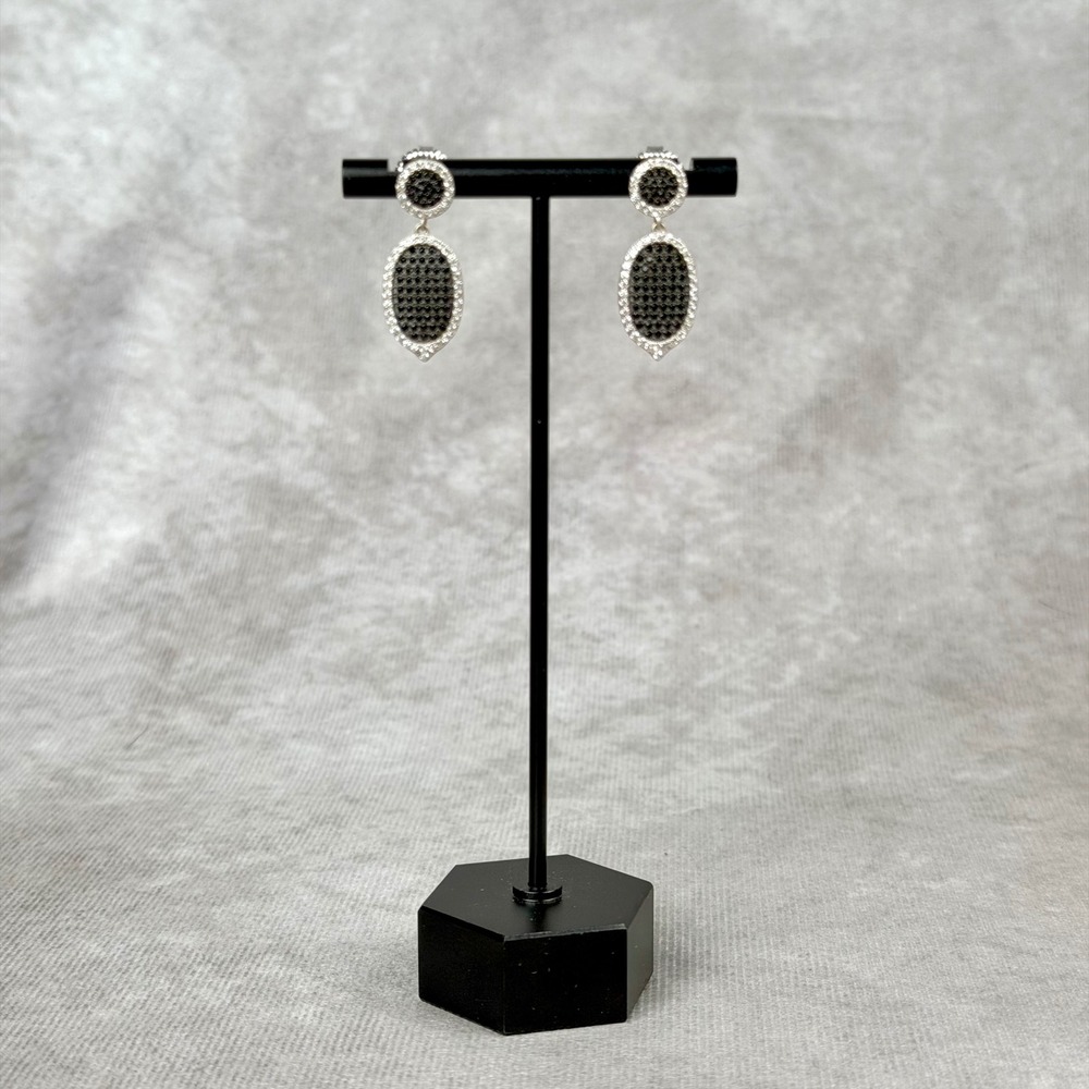 Freida Rothman Sterling Silver Black Pave Drop Earrings Cubic Zirconia Dangle